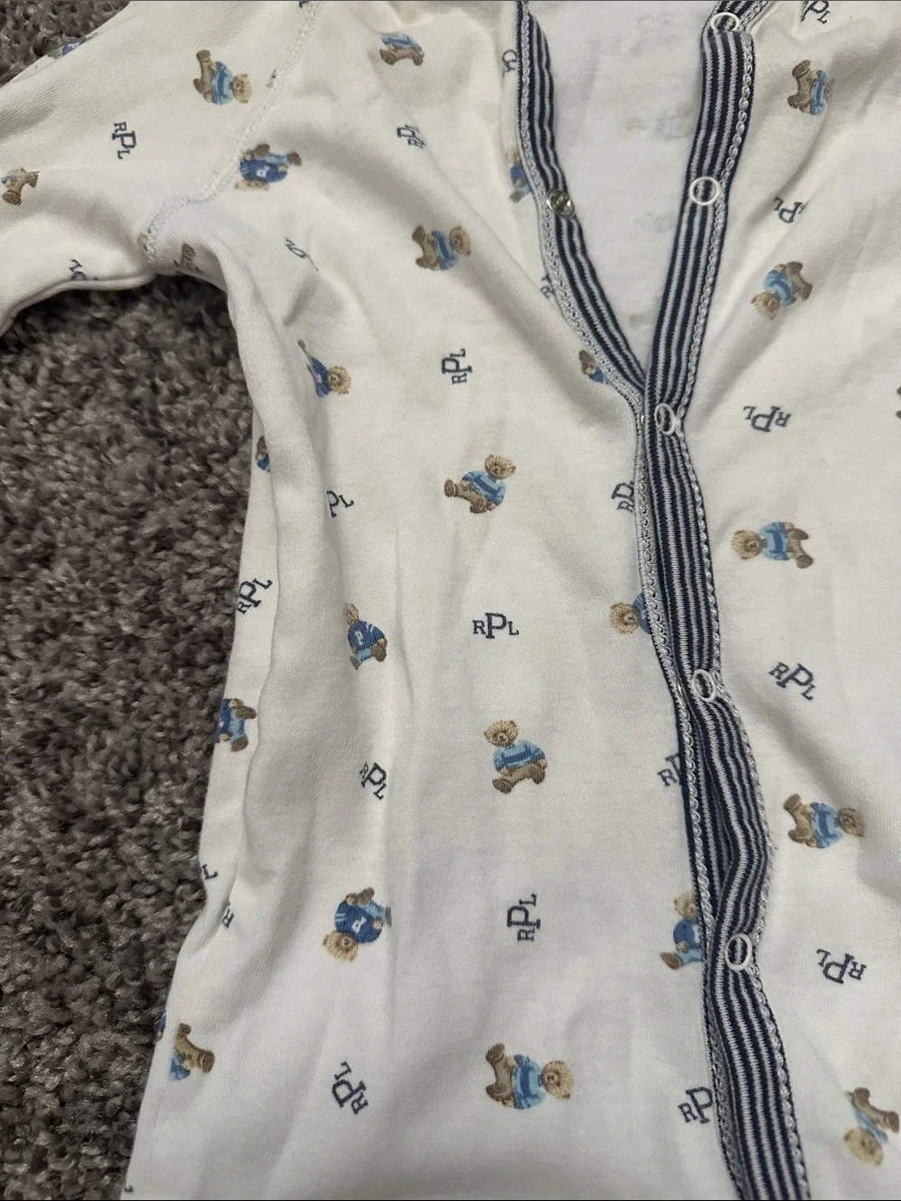 Ralph Lauren Cream Footed One-Piece with Navy Trim and Printed Motifs